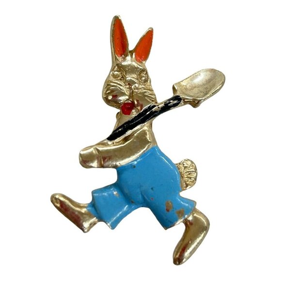 Vintage Scatter Pins Set of 2 Rabbit Farming Bunny Enameled 1.25" - Picture 4 of 5